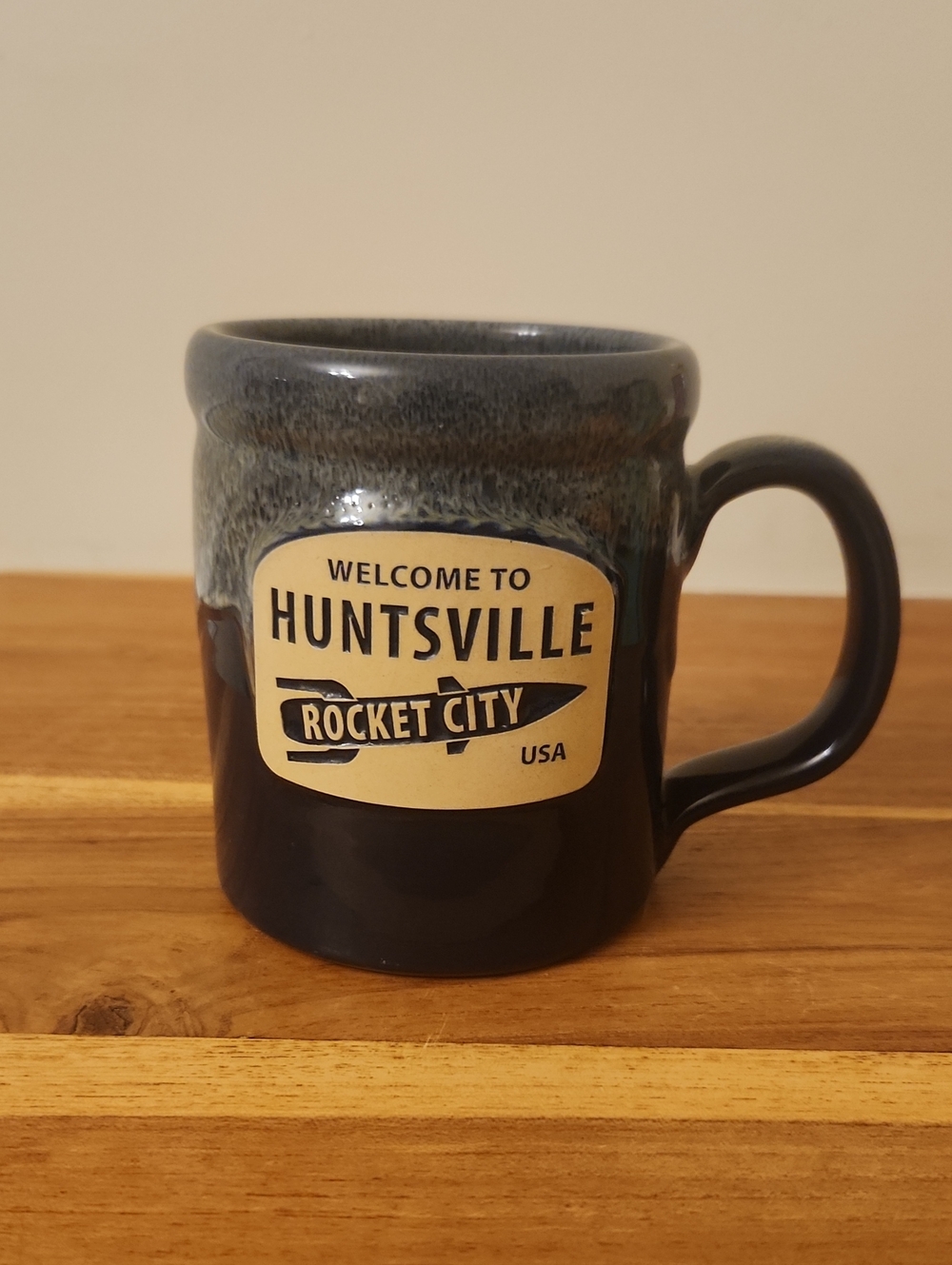 2019 Deneen Pottery Welcome To Huntsville USA Rocket City Blue Coffee Mug 4"
